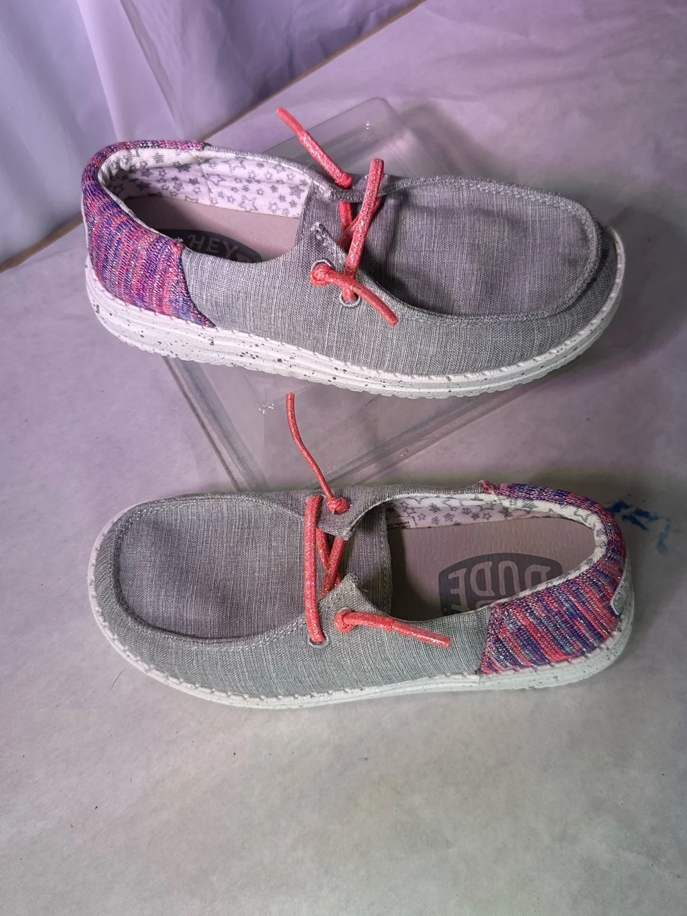 Hey Dude Kids Grey Canvas Moccasins with Pink Accents